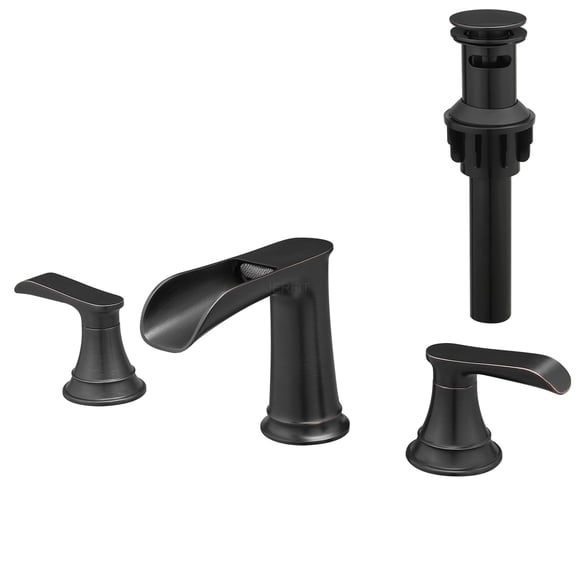 JERFIT 8 inch Widespread Bathroom Faucet, Oil Rubbed Bronze 3-Hole Vanity Sink Faucet with Pop-Up Drain, Lever Handles, Solid Brass Construction
