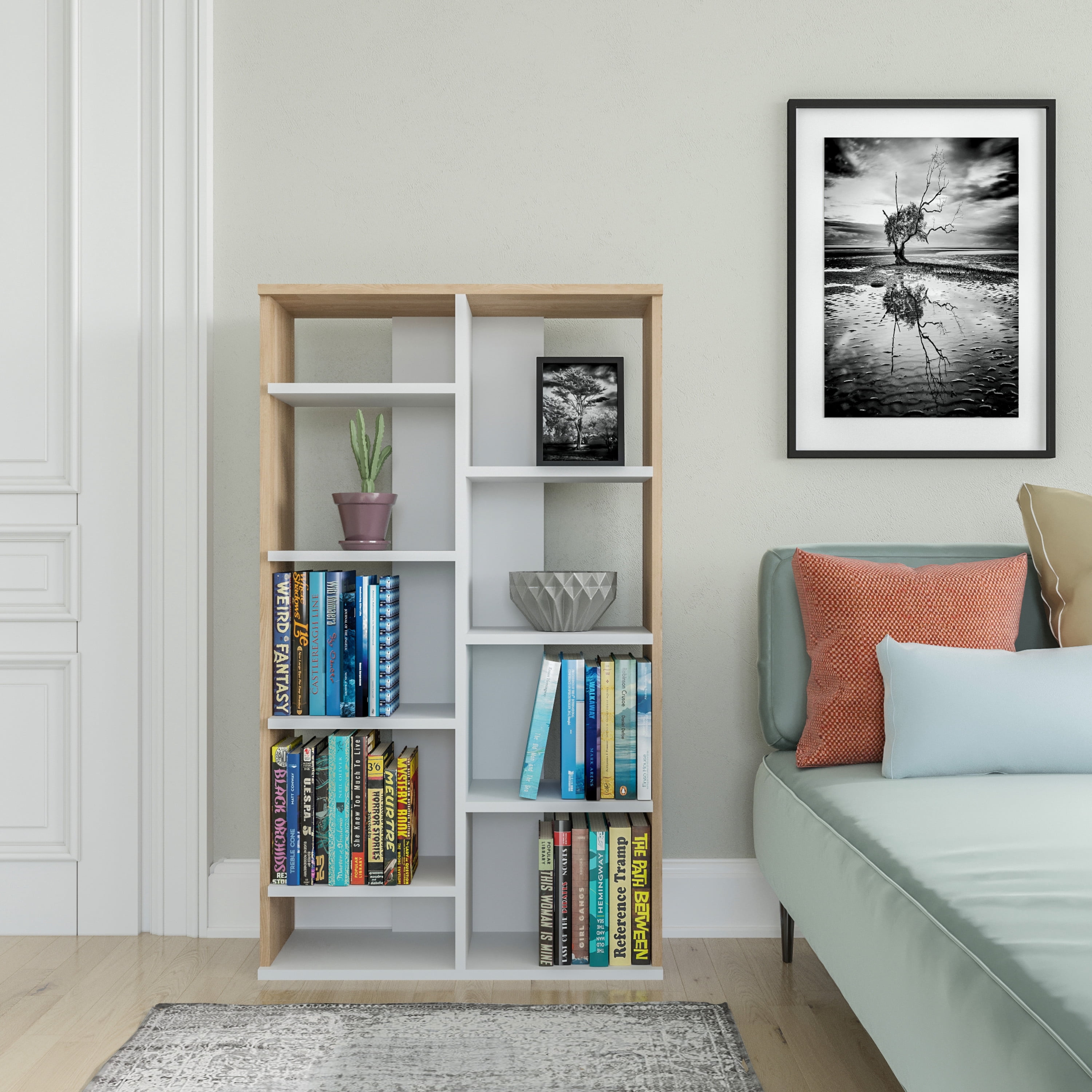 Ada Home Decor Keota Multiple Tier Open Shelf Modern Bookcase, Oak/White