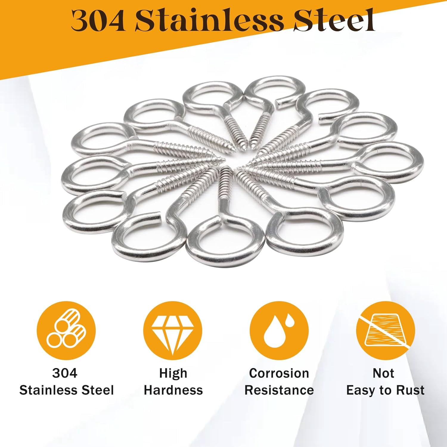 Pack of 20 M5 x 65 Eye Bolts Vine Eye Screws Hooks Metal Screw Hooks Heavy Duty 304 Stainless Steel Self Tapping Ring Screw Nails Eyelets Screw for DIY Cork Craft Hanging Wooden Frames