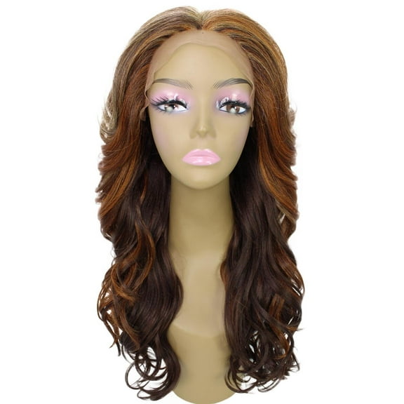 LUXLUXE Yenne Wavy 23 Inch Long 4X4 Hand-Tied Lace Front Wig, Good Heat Resistant Fiber, 20  Shades of Natural, Dip Dyed, & Blended Multipole color option