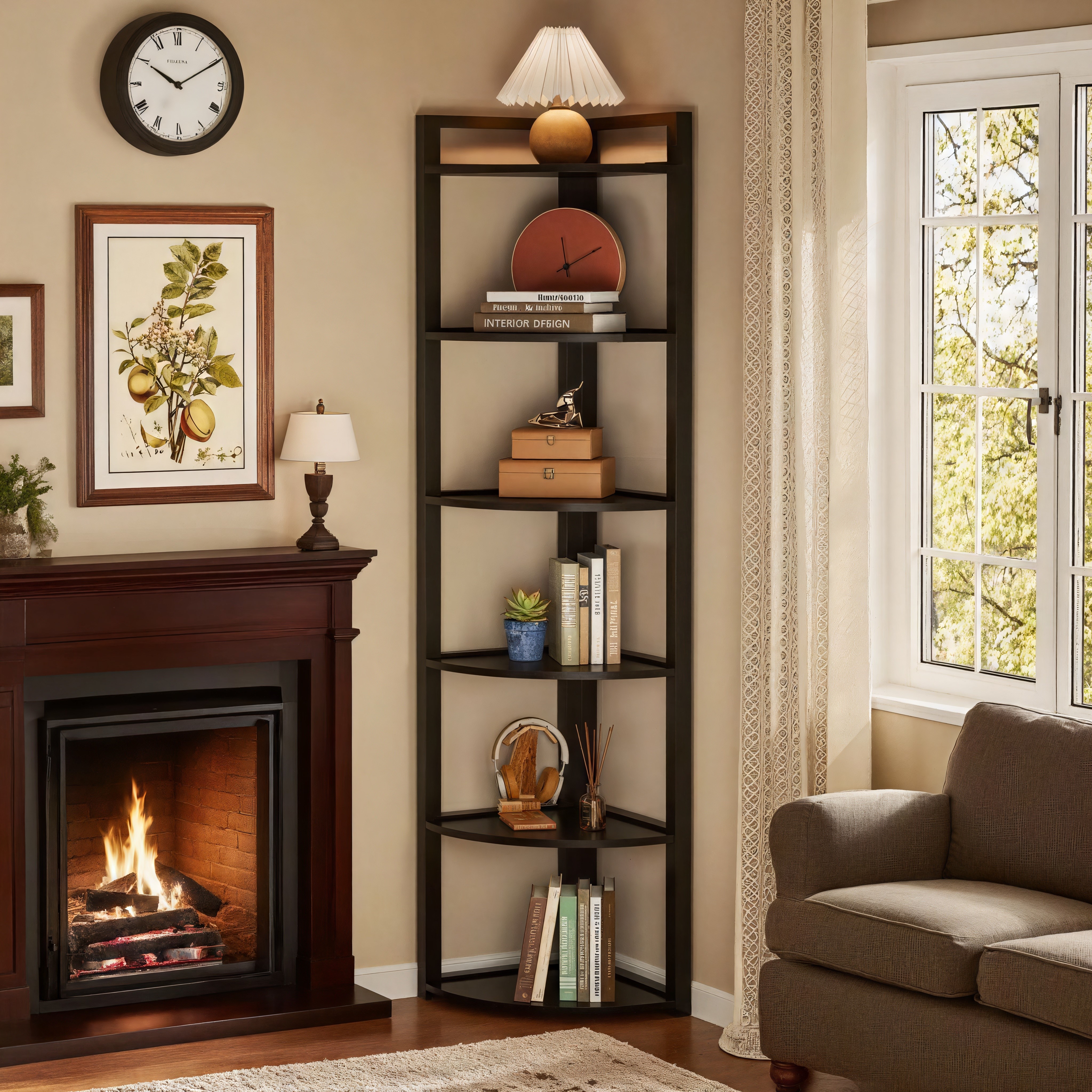 Fnova 70.9" 6-Tier Corner Shelf, Rustic Corner Bookshelf, Compact Storage Rack for Living Room, Home Office, Kitchen