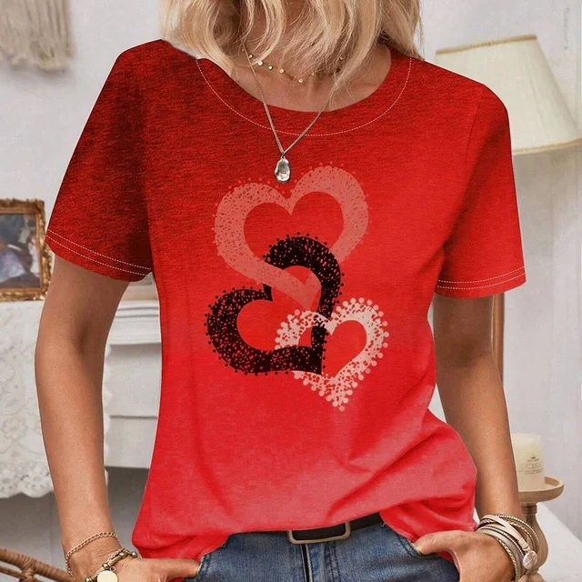 RWJDXD T-Shirt à Manches Courtes Col Rond pour Femmes, Motif Amour, Mode Décontractée, Respirant, Été 2024