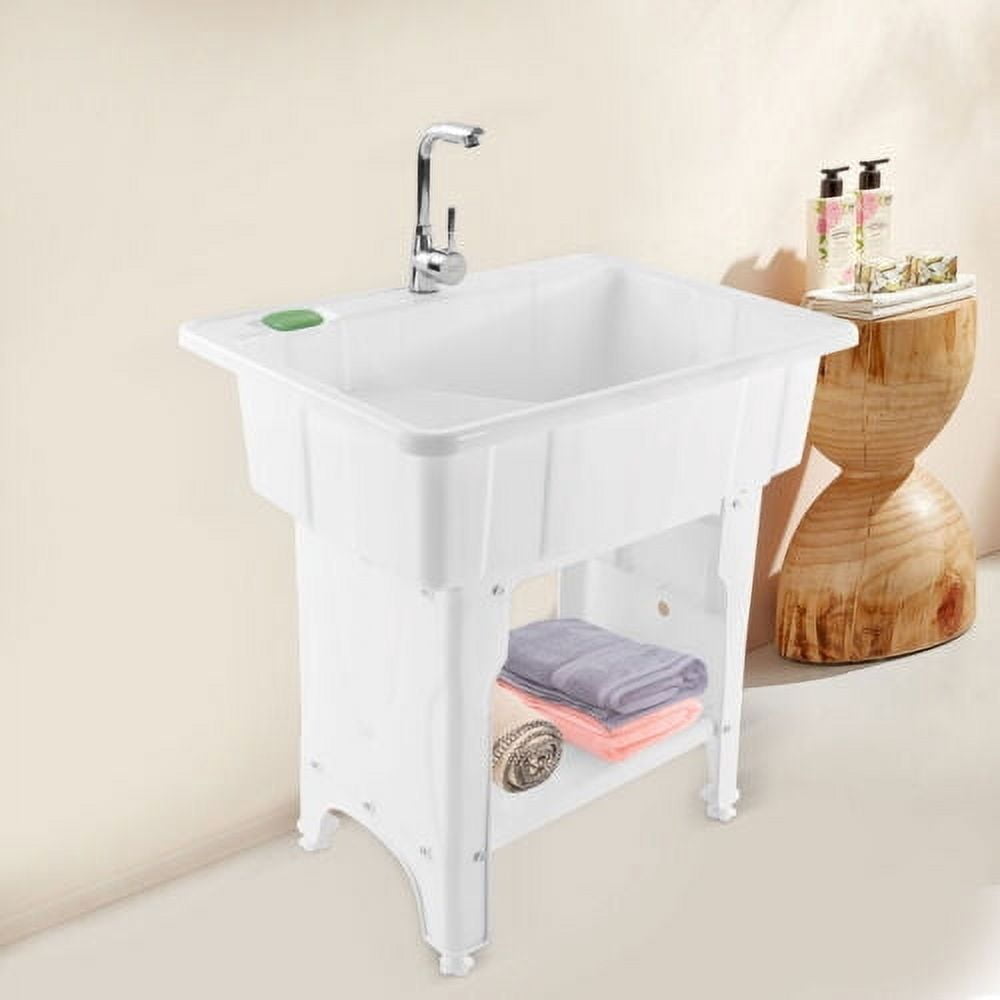 Freestanding Utility Sink Laundry Tub /Floor Mount Wash Bowl Basin Single Faucet