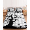 thumbnail image 2 of Queen Size Fitted Sheet Set - Halloween 3 Piece Bedding Sets 16" Deep Pocket Fitted Sheet with 2 Pillowcases, Horror Spooky Bats Trees Pumpkin Fall Plaid Gray Brushed Microfiber Hotel Bed Sheets, 2 of 9