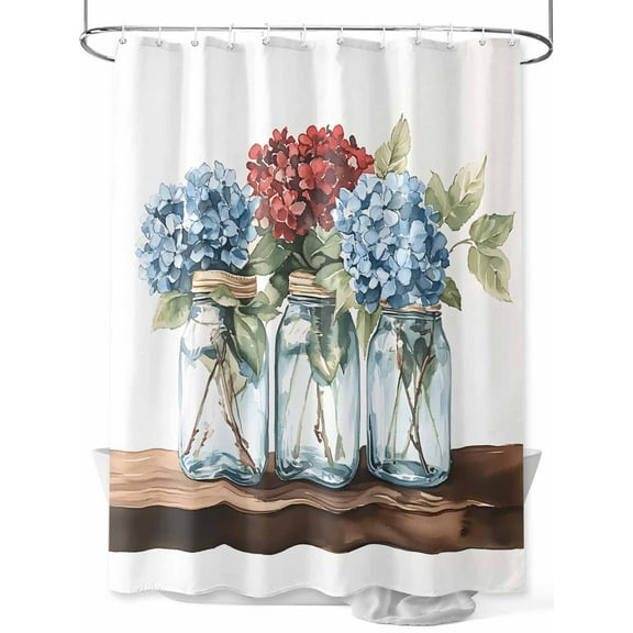 Fsddascl Bottle Flower Shower Curtain Set - 54" x 78" Washable Bathtub Curtain with 12 Hooks, Country Red Blue Spring Budding Floral Waterproof Fabric Stall Shower Curtains for Bathroom/Bathtub