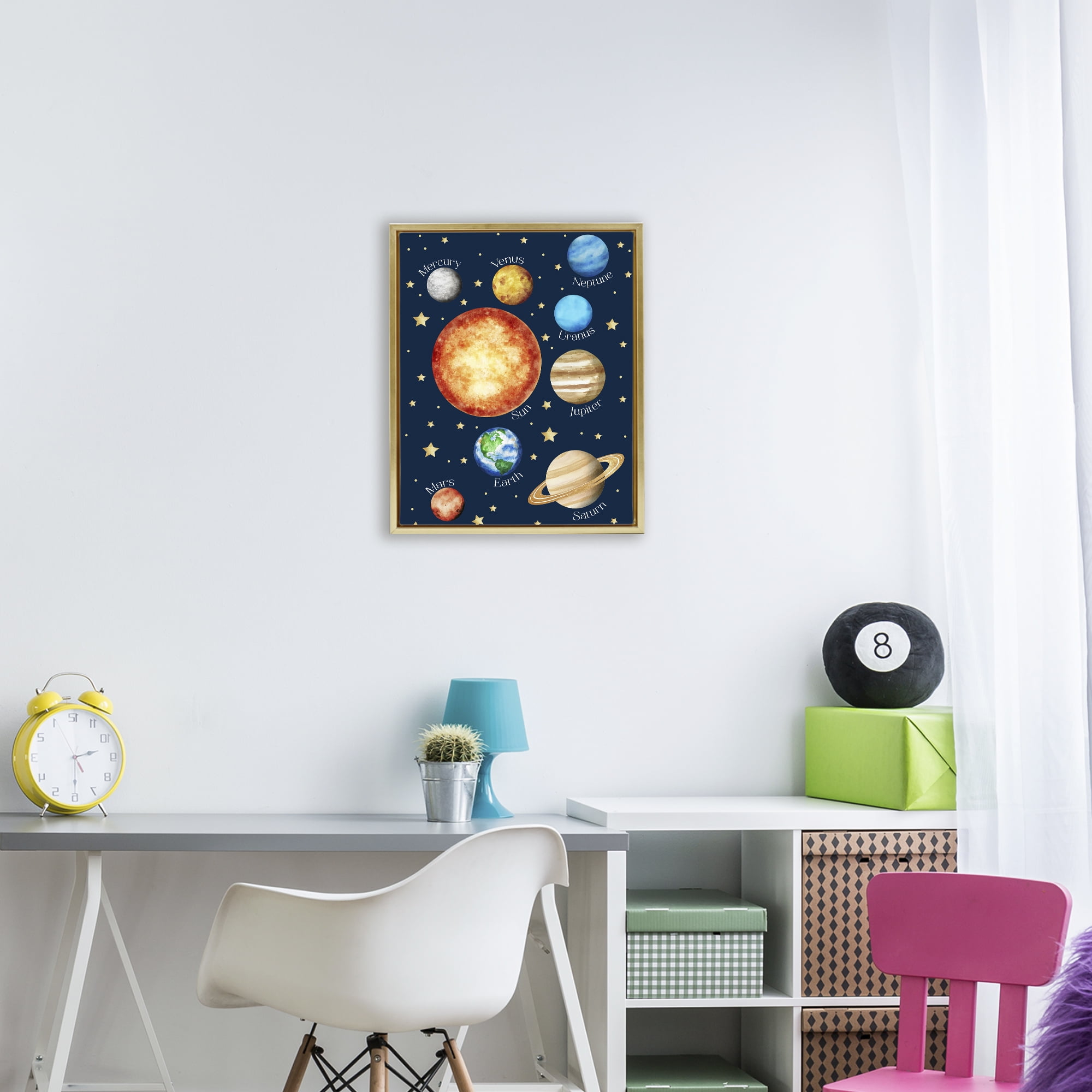 Educational Solar System Space Gold Framed Floater Canvas Wall Art, design by Christine Simpson Art