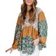 thumbnail image 1 of Camiseta de manga larga con cuello en V para mujer Estilo étnico informal Color de contraste Todo fósforo para otoño LC25115725 Verde XL, 1 of 6