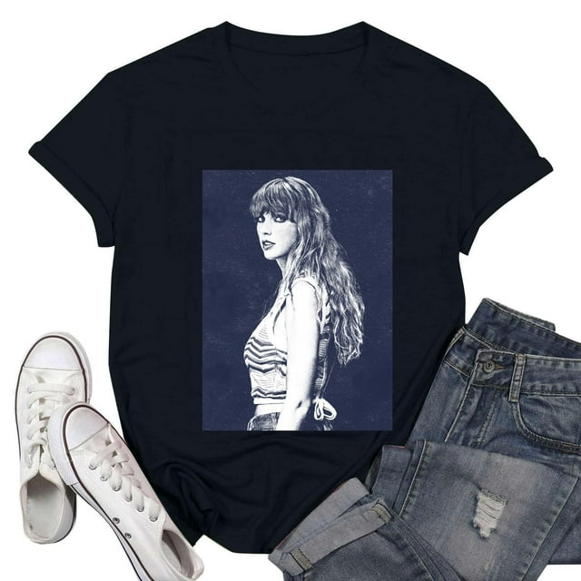 TayIor Sw1ft Chemises, Tyler Sw1ft Merch, Tyler Sw1ft, Mode Décontractée Imprimée Col Rond Manches Courtes Chemises Blouse Femme Graphique Amateur de Musique TKFASHION Bleu G