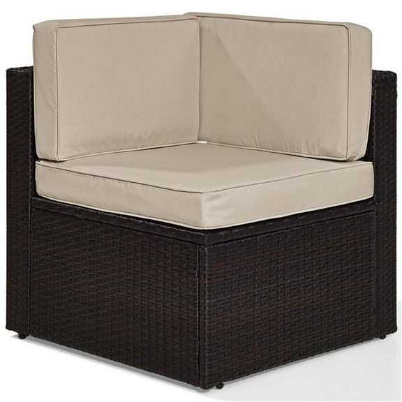 Afuera Living Coastal Wicker Corner Patio Chair in Brown and Sand