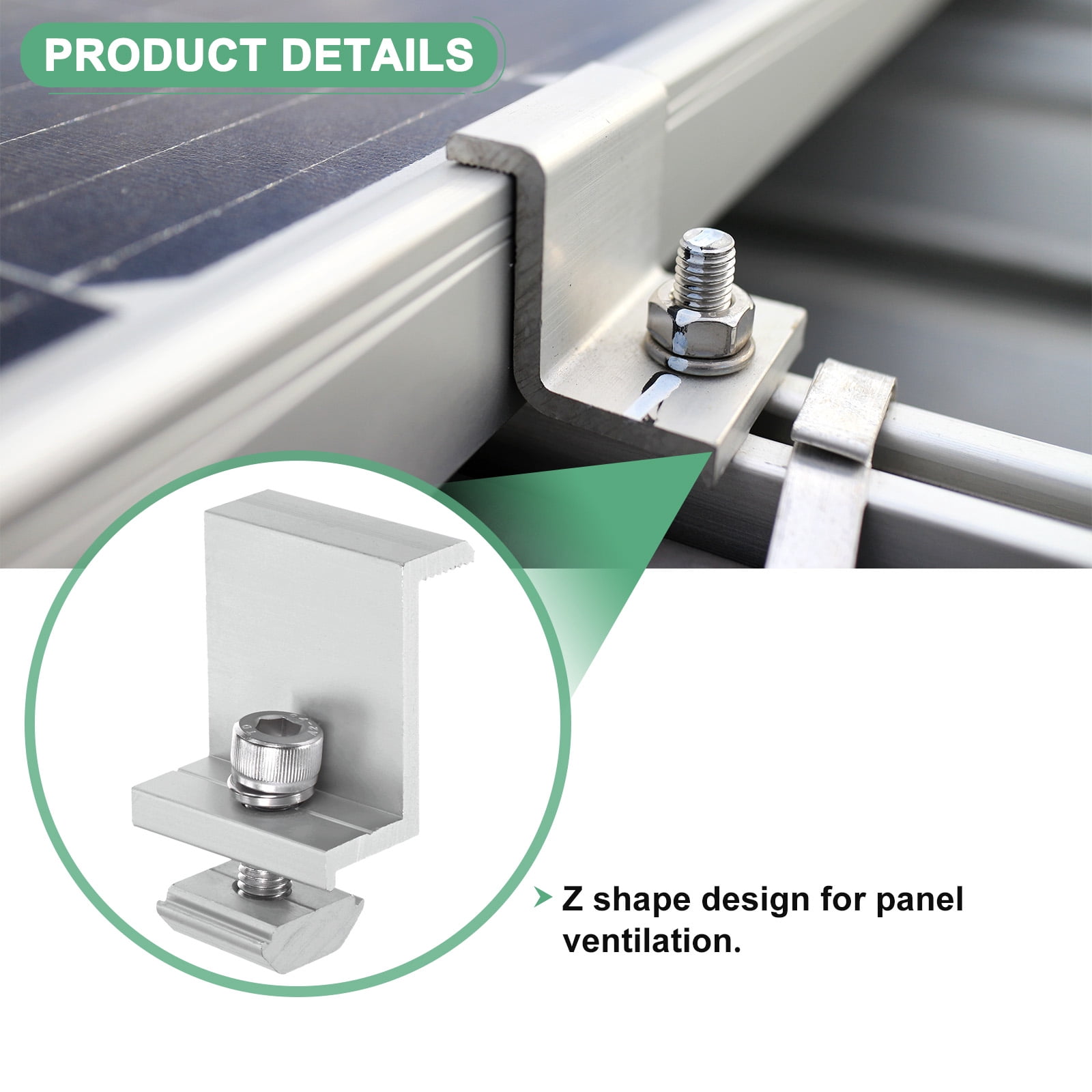 Uxcell 12-Pack Solar Panel Mounting 40mm Z Clip Lightweight Corrosion-free Aluminum Anodized Solar End Clamp White
