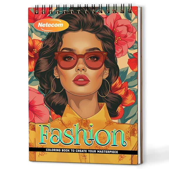 Netecom Fashion Coloring Book Spiral Bound For Adults, A5 Wooden Cover, 30 Elegant Coloring Pages of High-End Fashion for Stress Relief and Relaxation