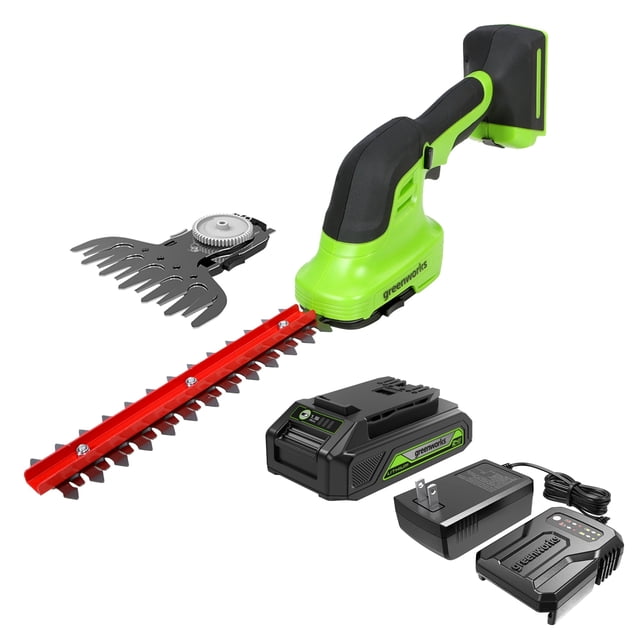 Greenworks 24V Shear Shrubber, 1.5Ah USB Battery and Charger Included