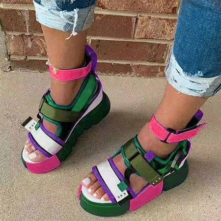 

Sunhillsgrace Shoes For Women Sandals Womens Open Toe Platform Casual Shoes Wedge Colorblock Ankel Strap Sandals