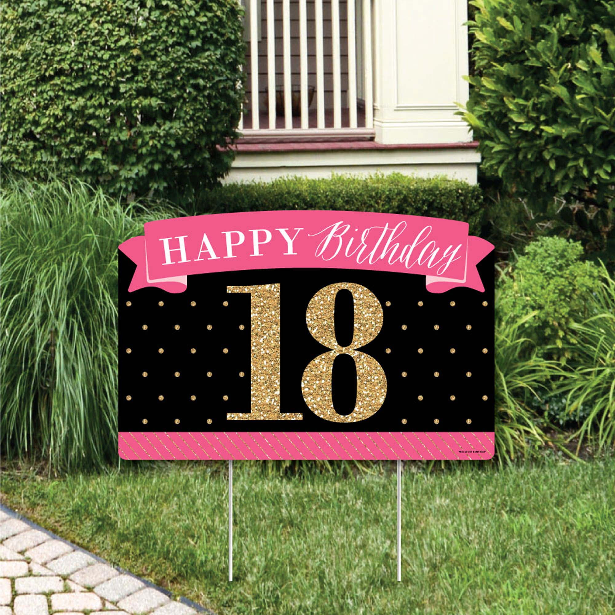 Big Dot of Happiness Chic 18th Birthday - Pink, Black and Gold - Birthday Party Yard Sign Lawn Decorations - Happy Birthday Party Yardy Sign
