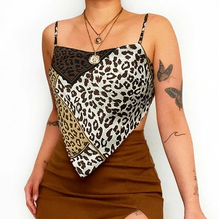 

Cathalem Spaghetti Strap Top Bra Women Fashion Sexs Open Back Leopard Print Navel Wrap Sleeveless Double Eyeglass Case Vest Yellow Medium