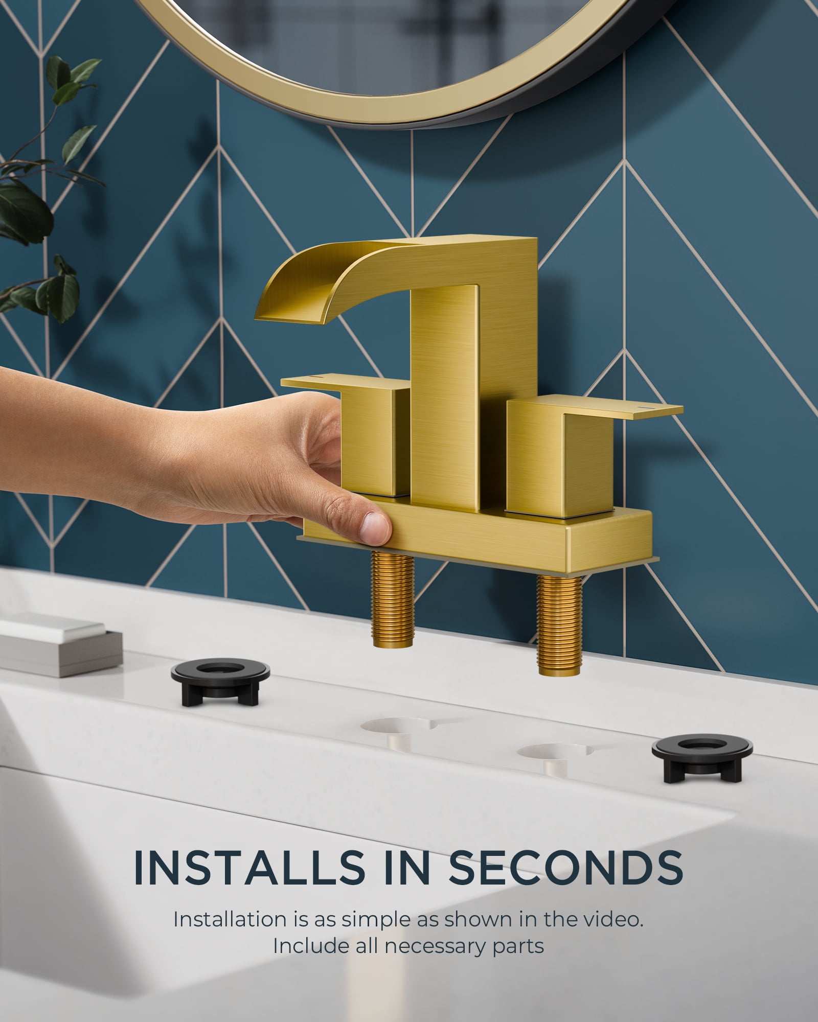 WB-61A32G Centerset Bathroom Faucet With Drain Assembly, 2-handle Bathroom Sink Faucet