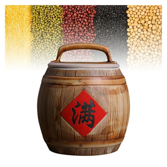 Rice Storage Container With Lid,Ceramic rice dispenser Grain Storage Bin,Chinese Style Household Food Storage Kitchen Rice Jar for Rice Flour Soybean Grain