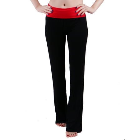 HDE Women's Maternity Yoga Pants Comfortable Lounge Pregnancy Pants Folded Waist (Medium,