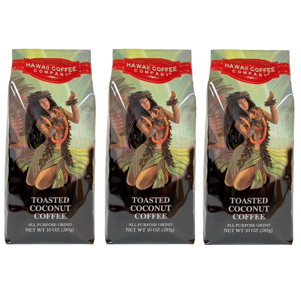 Hawaii Coffee Company, Ground Coffee, Toasted Coconut Flavor, 10oz Bag