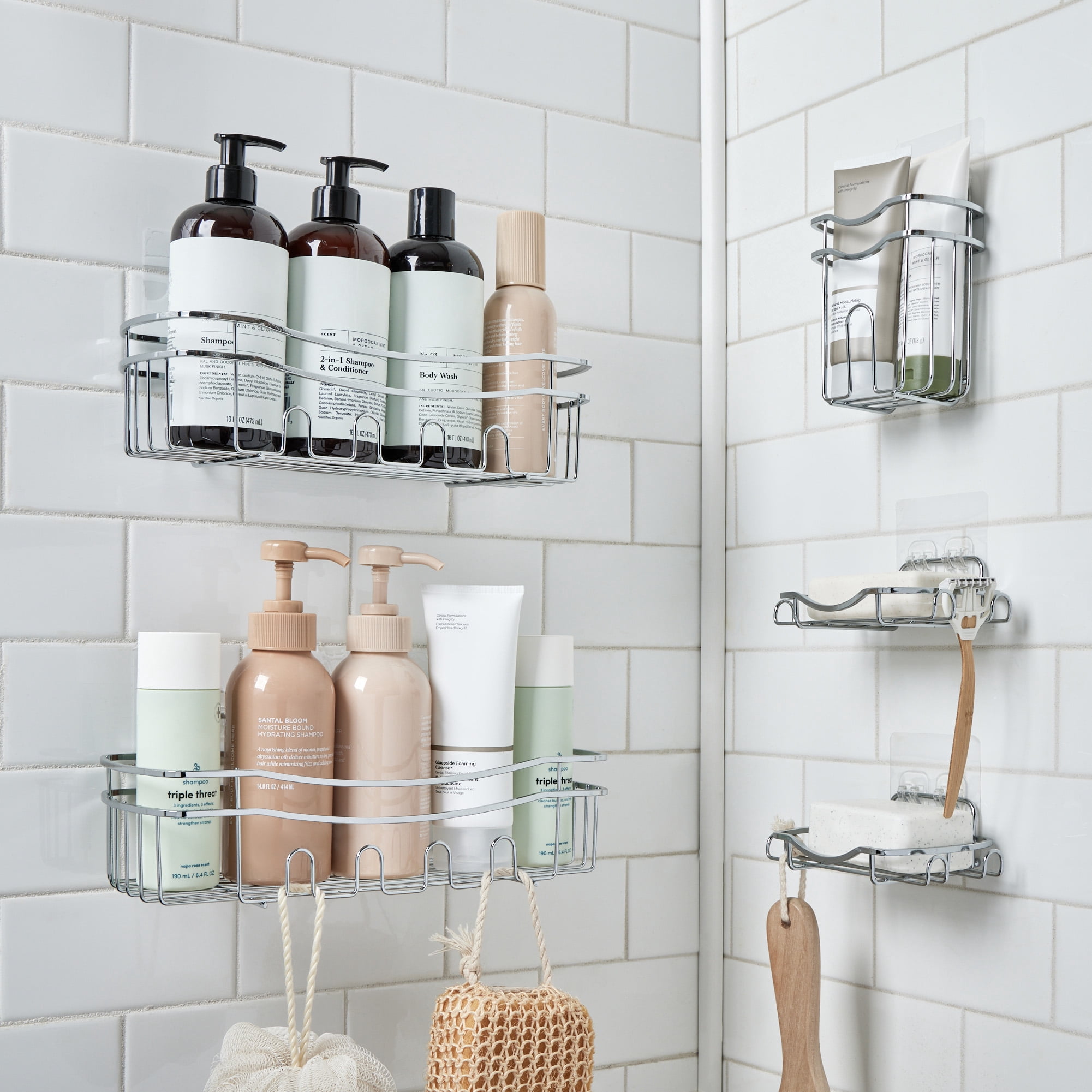 Bath Bliss 5 Piece Adhesive Shower Caddy Organizer in Chrome