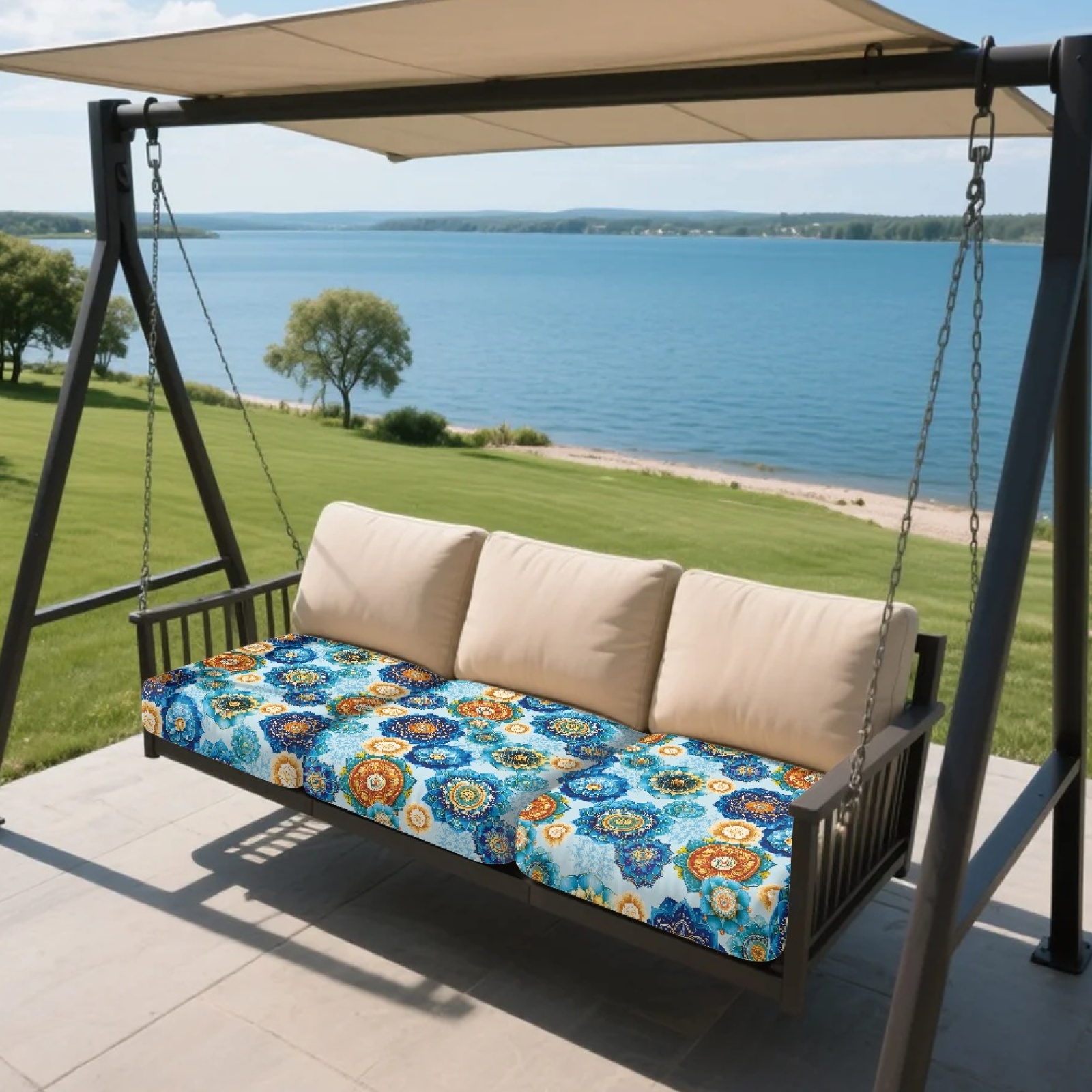 Xoenoiee Boho Mandala Flower Print 3-Piece Couch Cushion Covers, Stretch Sofa Seat Slipcovers with Non-Slip Elastic Bottom, Washable Furniture Protector for Living Room Outdoor Patio