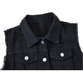 thumbnail image 3 of Womens Crop Denim Vest Jacket Sleeveless Button Down Ripped Casual Waistcoat Jacket, 3 of 5