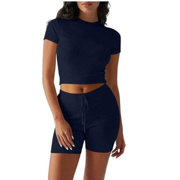 Bovxnpu Women 2 Piece Loungewear Set Beach Vacation Sweatsuit Tracksuit Set Women's OutShort Sleeve Top & Shorts Round Neck Drawstring Waist Casual Summer Outfits