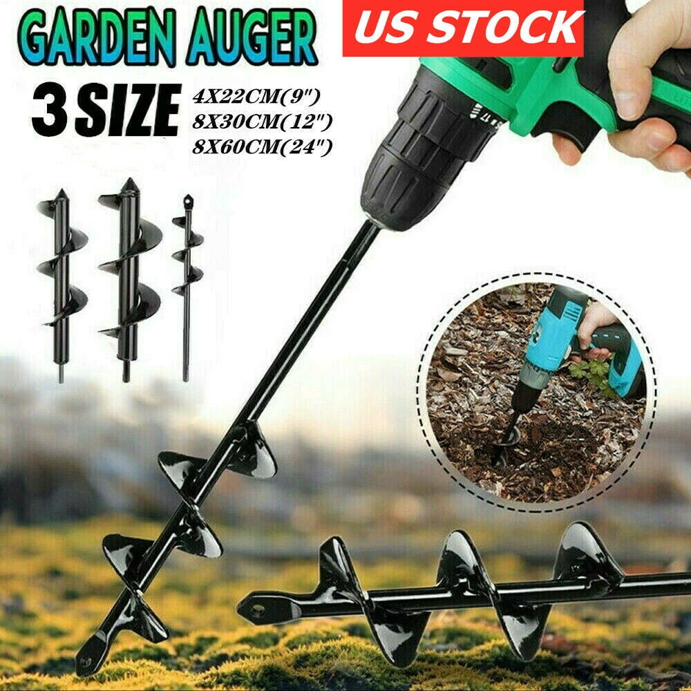 Pro 4 Size Planter Garden Auger Spiral Hole Digger Drill Bit Attachment Yard Kit 
