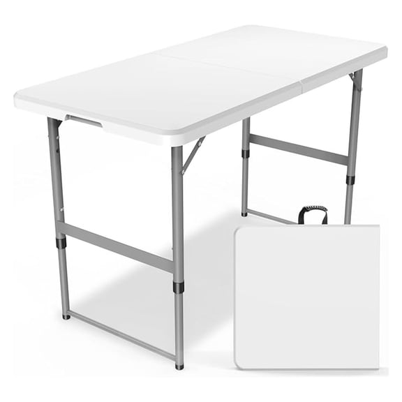 4FT（24" x "） Folding Table, Indoor Outdoor Heavy Duty Table with Carrying Handle,Placstic Fold up Table for Picnic, Party, Camping，Office - White (4FT)