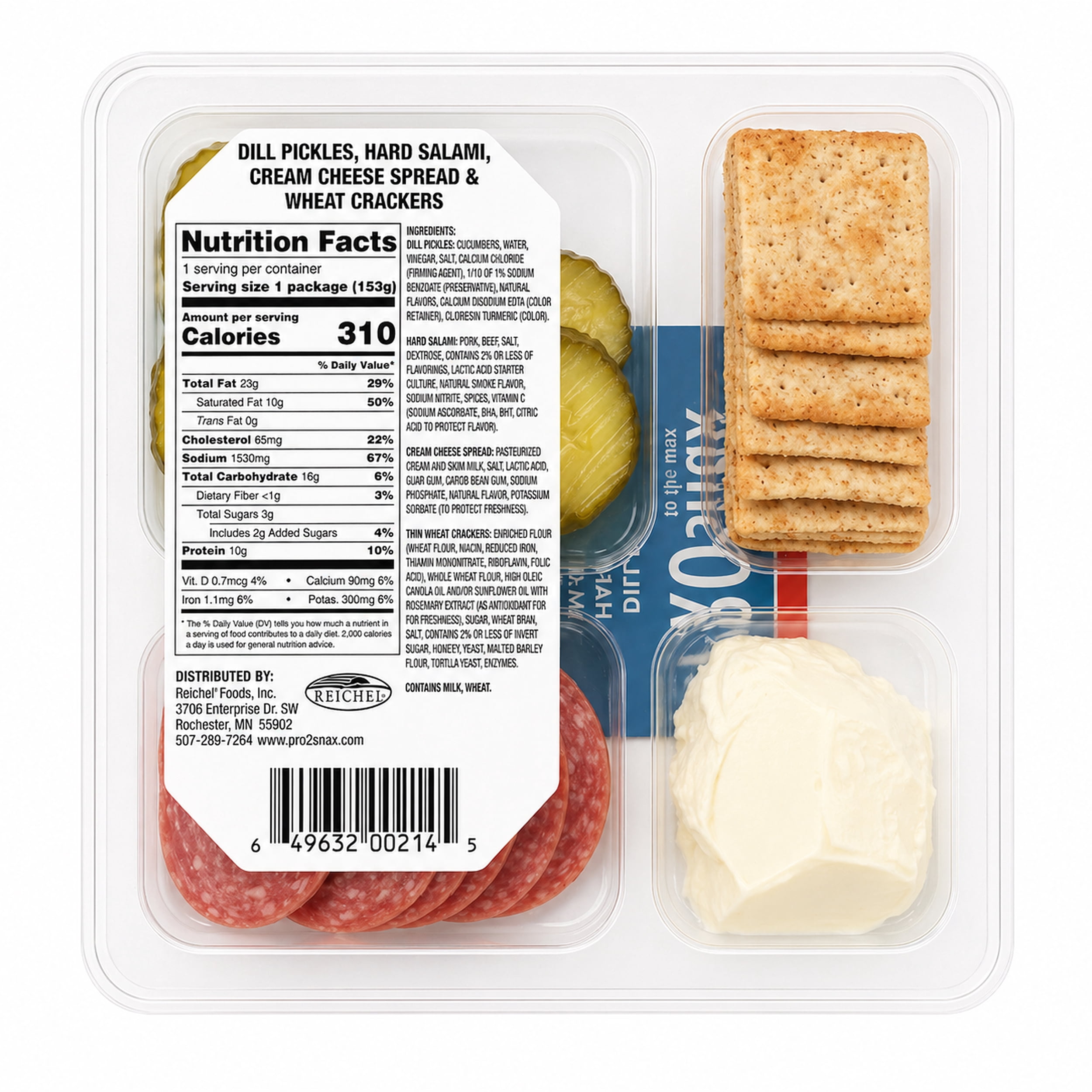 PRO2snax To The Max Dill Pickles, Hard Salami, Cream Cheese Spread & Wheat Crackers, 5.40 oz.