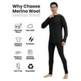 thumbnail image 2 of Mens 100% Merino Wool Base Layer Sets for Ski Lightweight Thermal Underwear, 2 of 6