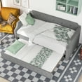 thumbnail image 3 of EUROCO Upholstered Twin Daybed with Trundle, Wood Tufted Sofa Bed for Living Room, Gray, 3 of 17