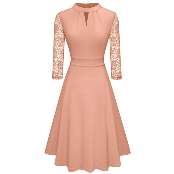 ZMHEGW Summer Dresses For Women 2023 Hollowed Out Stand Up Collar Commuting Large Swing A Line Skirt Sunday Dress Women Party