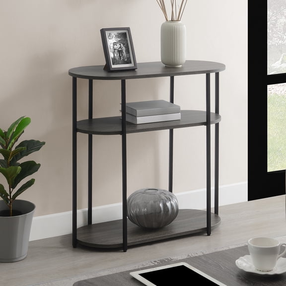 Convenience Concepts Designs2Go Simon 3 Tier Oval Entryway Hall Table, Weathered Gray/Black