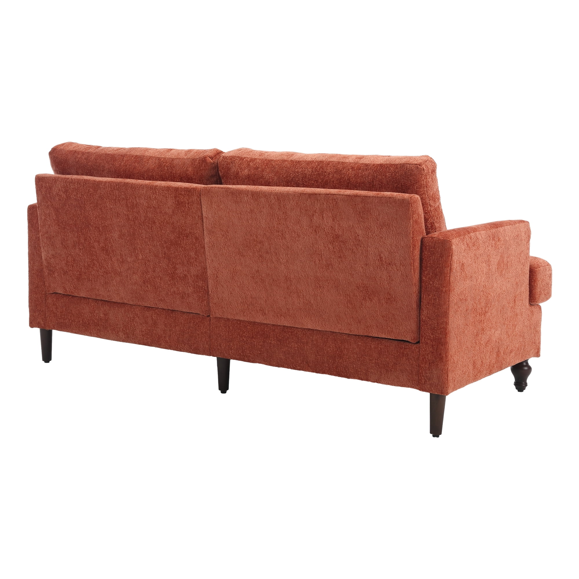 MAYEERTY Mid Century Modern chenille Fabric Loveseat sofa, 2-Seat Upholstered Loveseat Sofa Modern Couch for Living Room,Brown wood feet sofa for Bedroom, Reading (Orange Chenille)