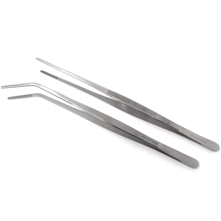 2 Pcs Long Serrated Tweezers Stainless Steel Straight+Angled Aquarium Maintenance & Reptile Feeders