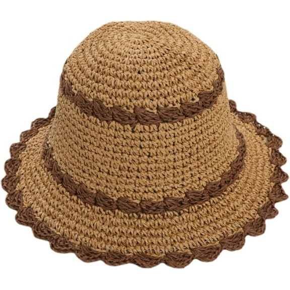 LinYooLi Straw Hats for Women Color Trim Foldable Bucket Sun Hat Summer Beach Hat Fishing Hat Summer Vacation Accessories