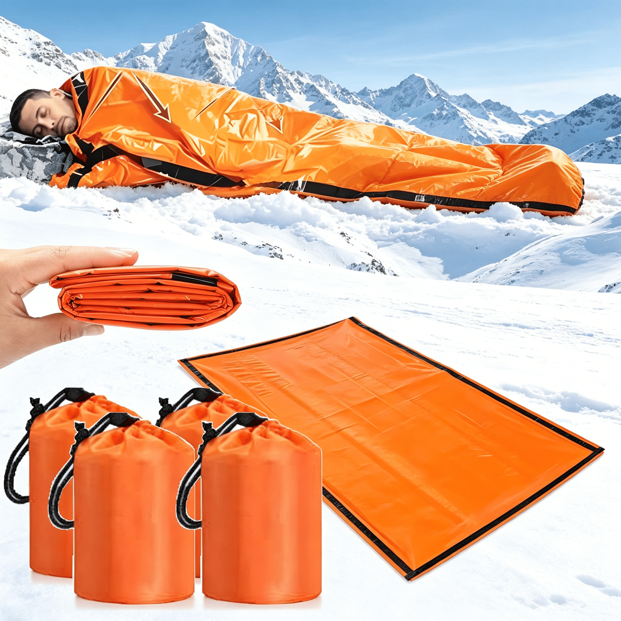 XIBUFE 2026 New Emergency Sleeping Bag, Waterproof Emergency Sleeping Bags for Survival, 84X36In Sleeping Bag, Pocket Size Survival Blanket, 3/4/5 Pcs Thermal Bivy Sack for Outdoor Camping, Hiking