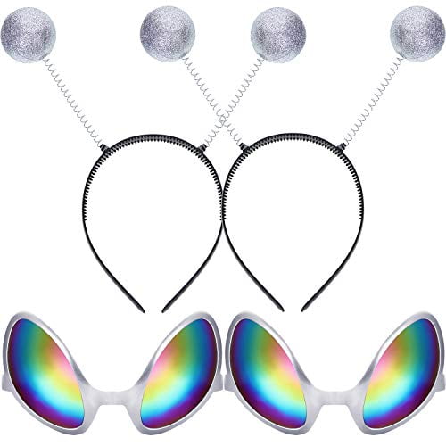 2 Pairs Alien Glasses Silver Glasses With Rainbow Color Lens And 2 Pieces Martian Antenna Headband Boppers For Adults And Kids Party Favors Walmart Com Walmart Com