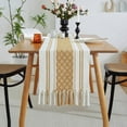 thumbnail image 1 of Camino de mesa de rayas con borlas tejidas a mano, moderno y sencillo, para el hogar, mesa de comedor, toalla para mueble de TV, funda para mesa de café, 1 of 5