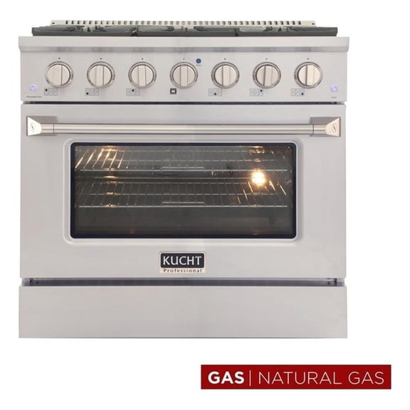 Pemberly Row 36" Modern Stainless Steel Natural Gas Range in White/Silver