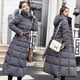 thumbnail image 5 of Chaqueta de invierno con capucha y cuello de piel de color liso, acolchada de algodón, larga, con cordones y cálida, para mujer, 5 of 6