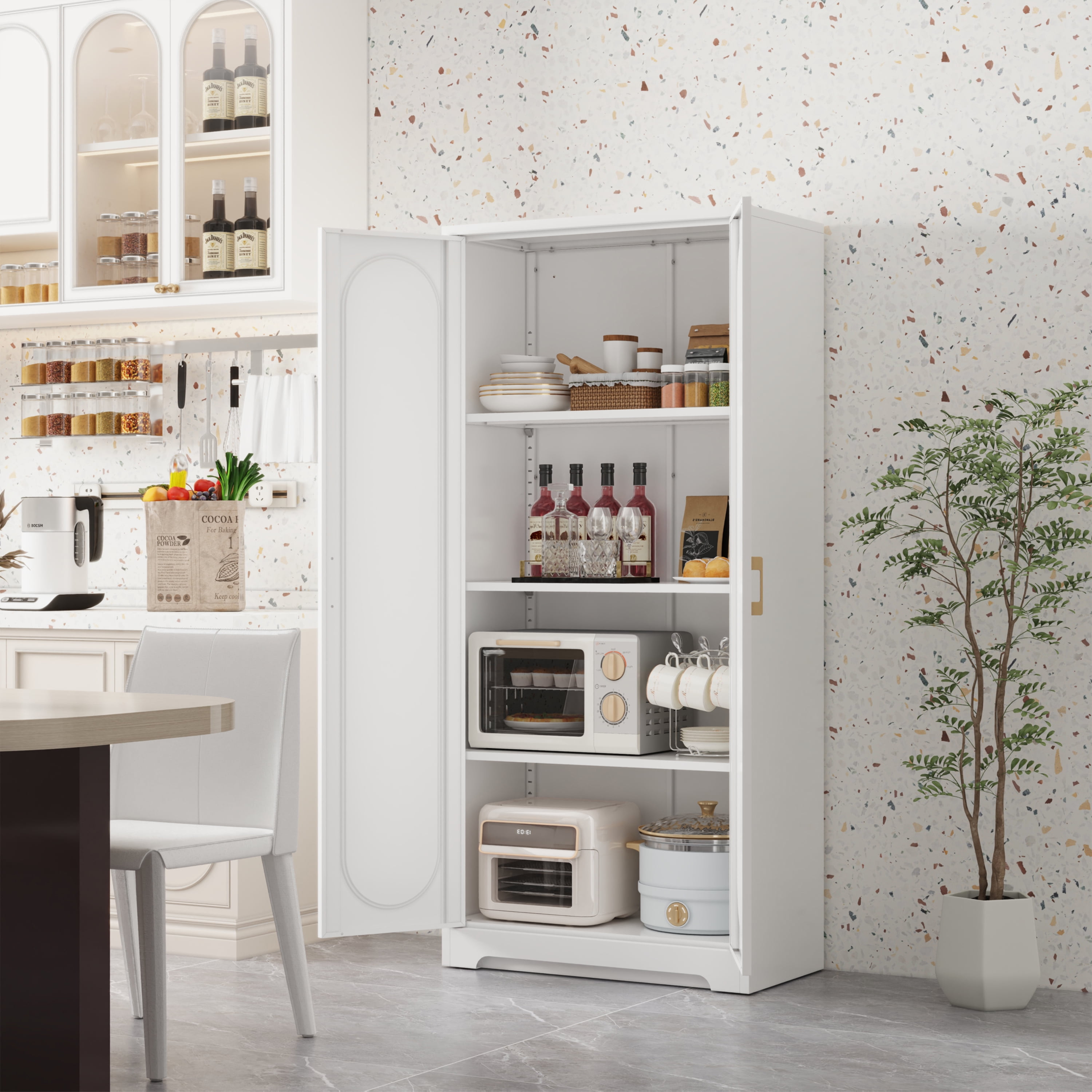 Polup 60'' Tall Modern Pantry Kitchens Cabinet with Doors Adjustable Shelves White