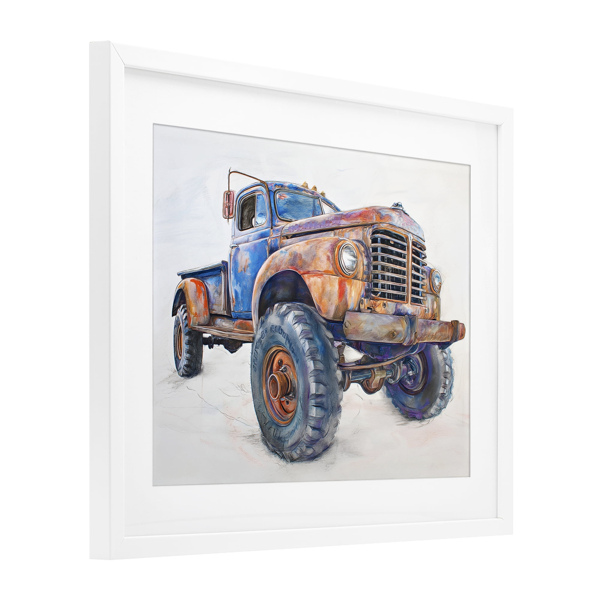 Stupell Industries Old Rustic Truck Illustration White Framed Print Under Glass, design by Steve Hunziker