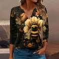 thumbnail image 2 of CYMMPU Loose Fit V Neck Spring Tunic Tops Boho Blouses for Women Dressy Casual Summer Trendy Shirts 3/4 Sleeve Bee Pattern Business Elegant Work Tops T-Shirts M, 2 of 5