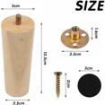 thumbnail image 2 of 4 pcs solid wood furniture legs, 12 cm wooden legs for sofa, replacement wooden furniture feet, tapered furniture legs with mounting plate M8 screws,, 2 of 5