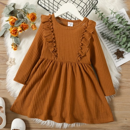 

PatPat Toddler Girls Floral Print Ruffle Button Midi Dress Long Sleeve Crewneck Casual Cotton Skater Dress Fall Outfit Clothes 1-6T