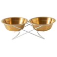 thumbnail image 1 of Cuenco de acero inoxidable para gatos, cuenco para perros, cuenco para beber, cuenco para comida, protege las vértebras cervicales, cuenco doble dorado, 1 of 1