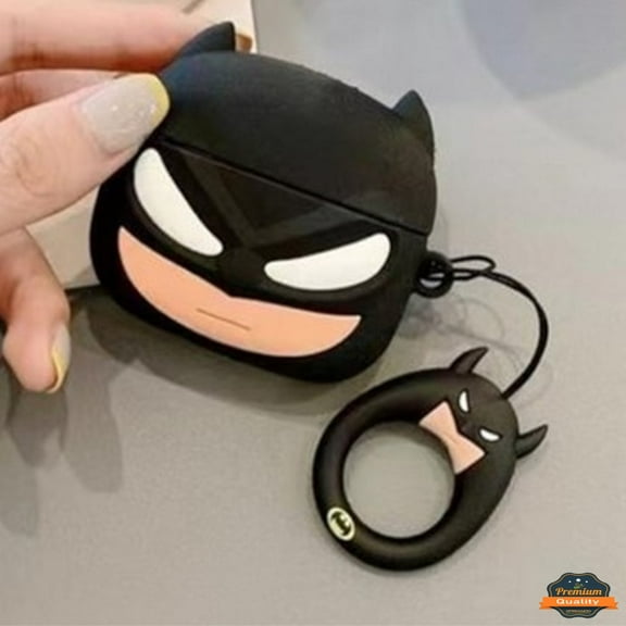 For Apple AirPods 4 Hybrid Cute 3D Fun Design Silicone Skin Cartoon Characters with Keychain Buckle Holder Rubber TPU Soft Cover, Airpods Case fit Airpods 4 - Bat