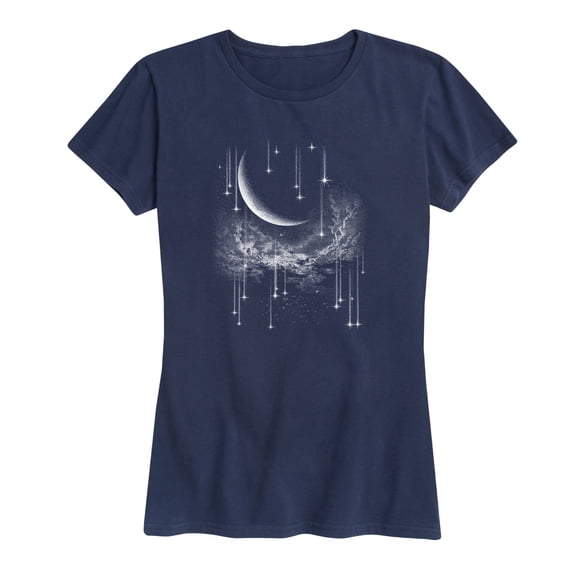 Instant Message - Celestial Falling Stars and Moon Short Sleeve Graphic T-Shirt